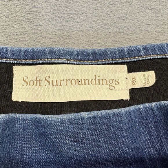 Soft Surroundings Denim Pull-On Jeans Size PXL Blue Stretch Raw Hem Mid Rise - Picture 6 of 7